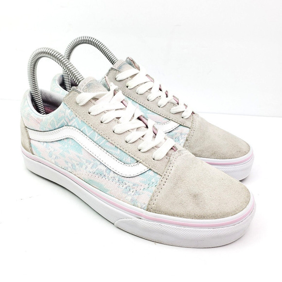 Vans Old Skool Womens Size 6.5 Gray Pink Suede Aztec Print Low Sneaker Shoes - Picture 1 of 11